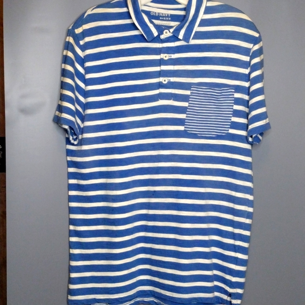 Old Navy medium men blue and white multi stripe polo
